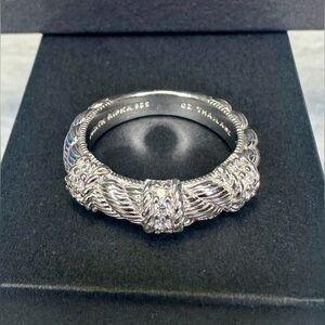Judith Ripka Silver Braided Rope Ring with Pavé Accents Size 7